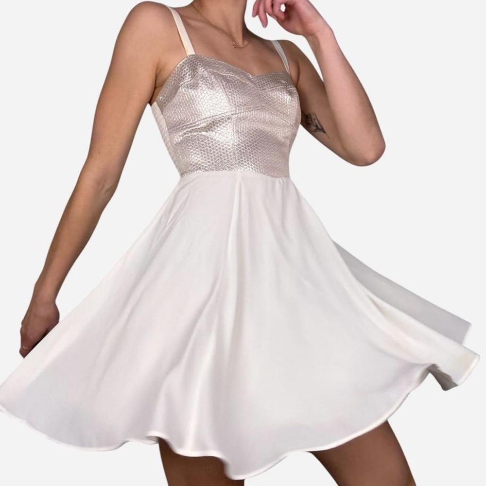 Express y2k Gold and Cream Satin Dress